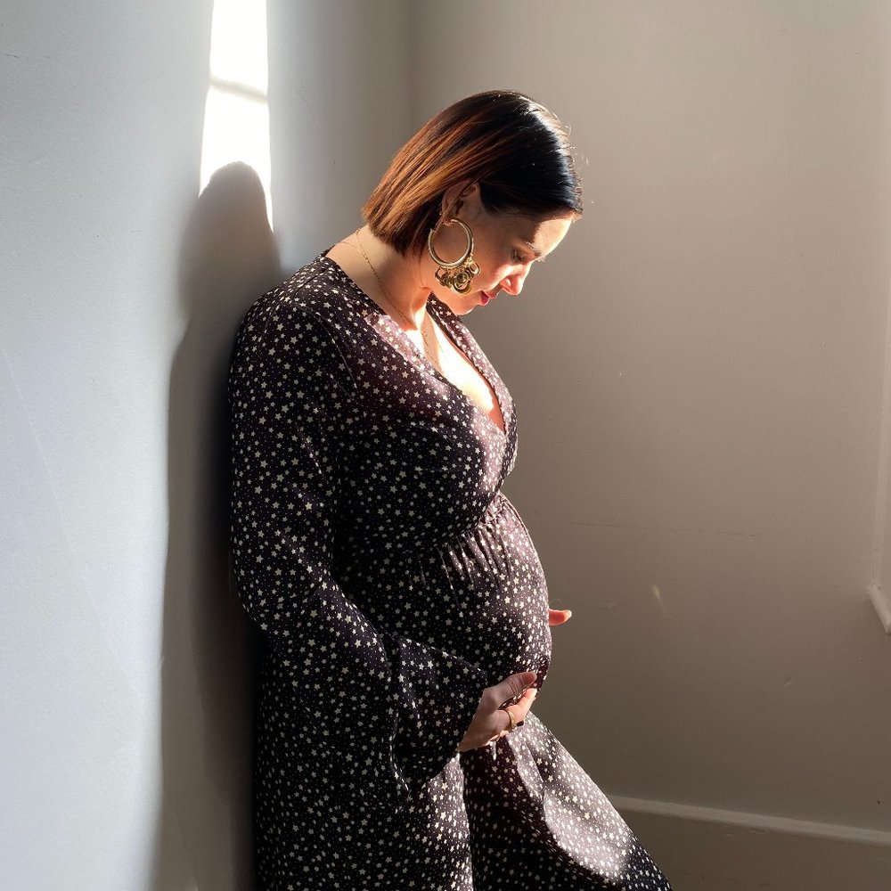 Star print bell sleeve maxi dress